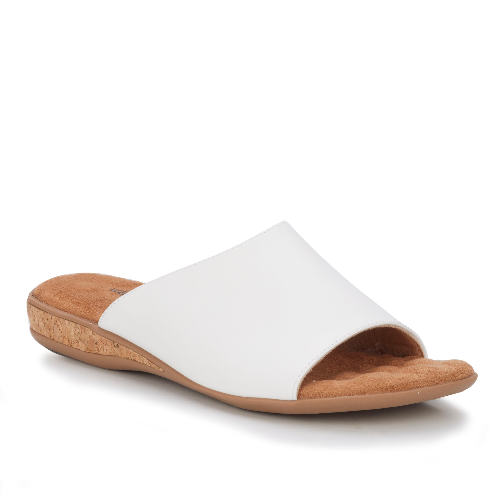 White Leather Flat Sandal with Cork 