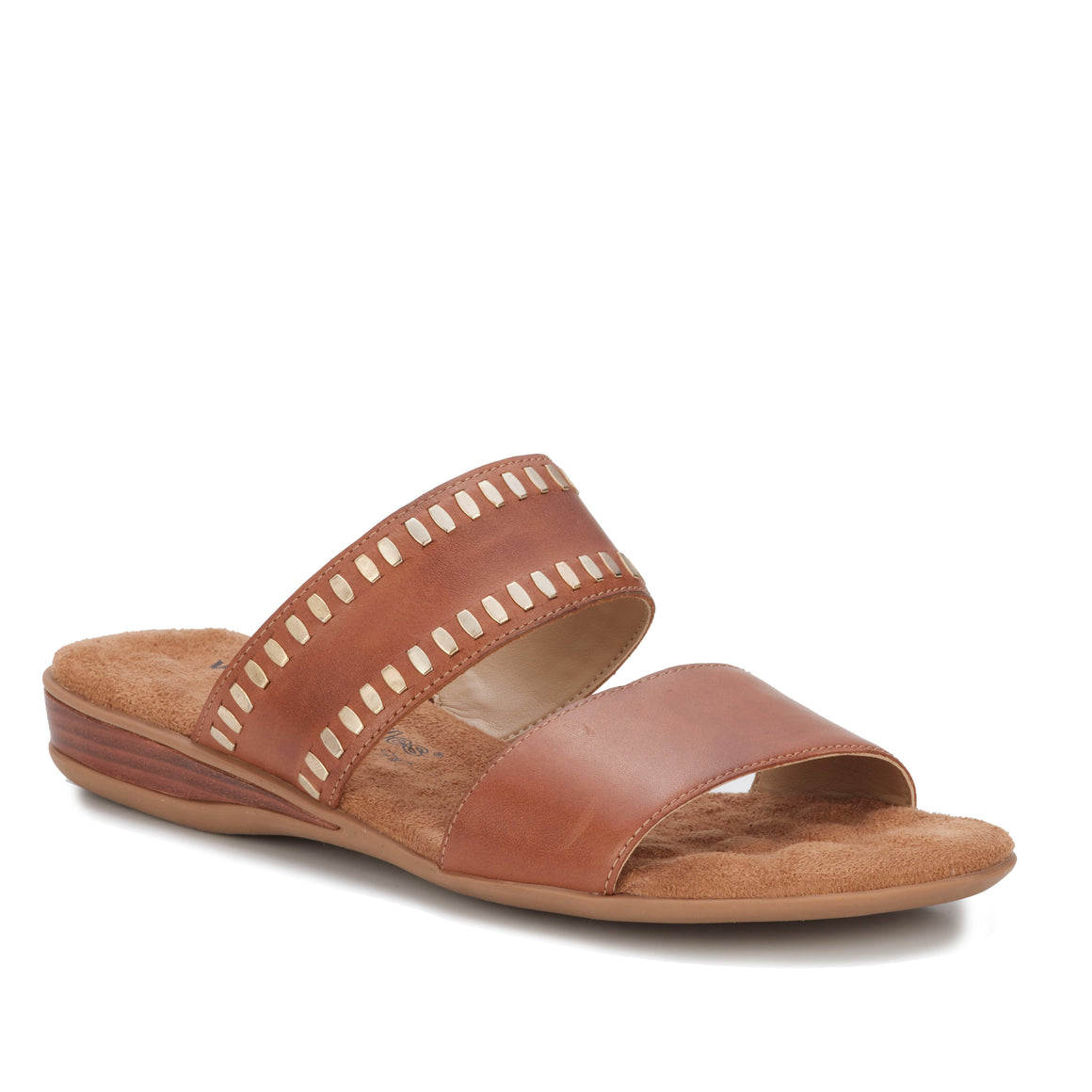 Brown Leather Slide Sandal with Metal Accents 