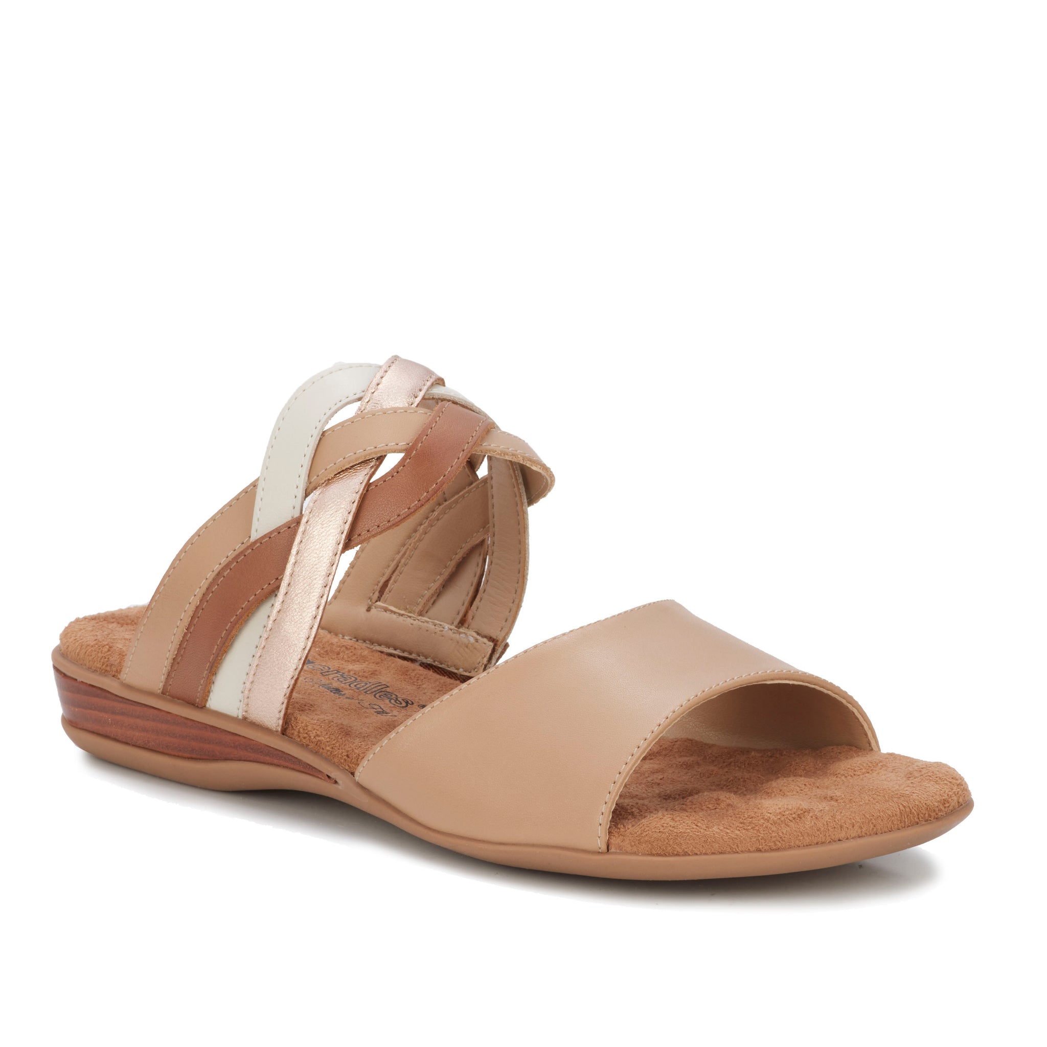 Multi Tone Neutral  Leather Flat Sandal