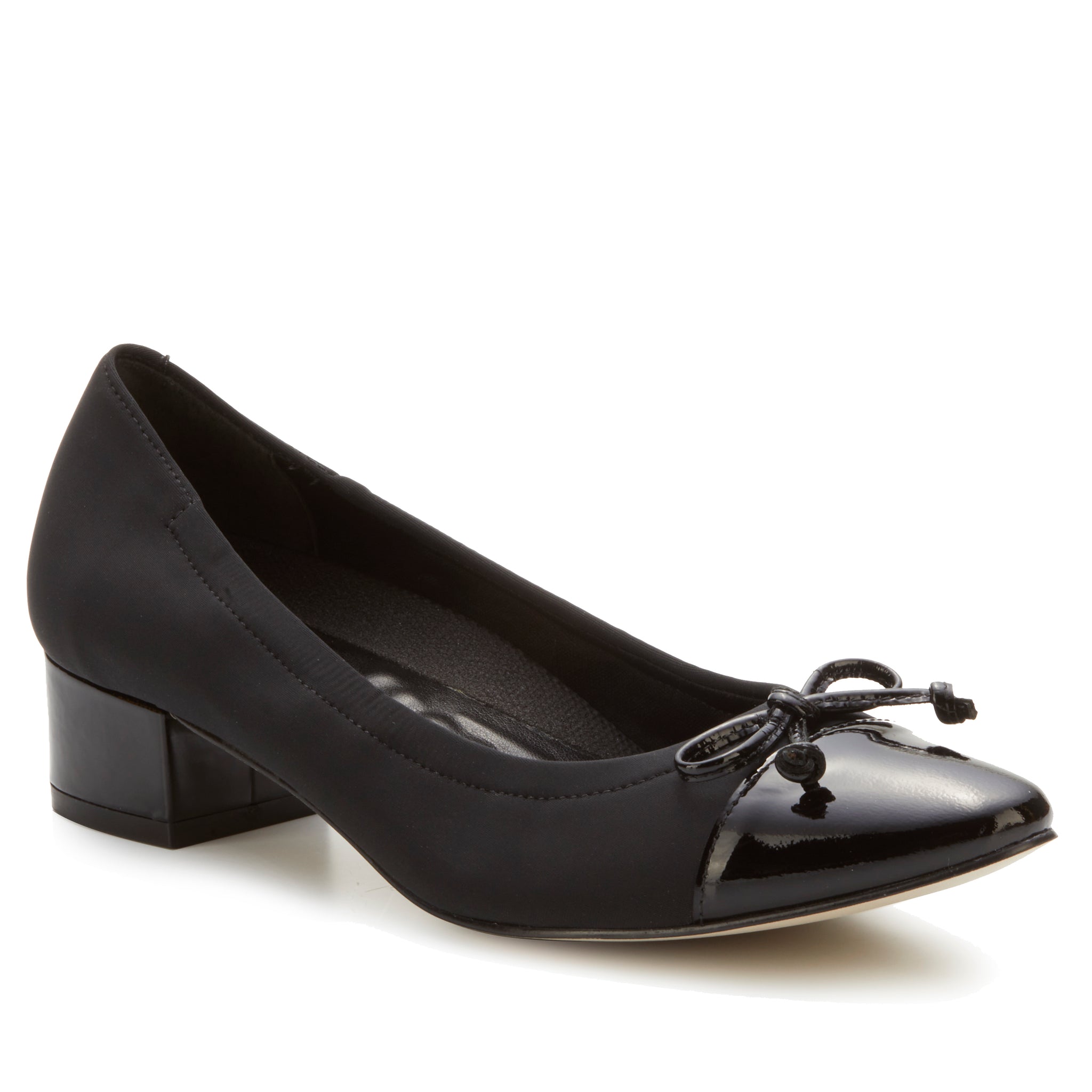 Hollis Pump: Black Micro Fabric and Patent Leather