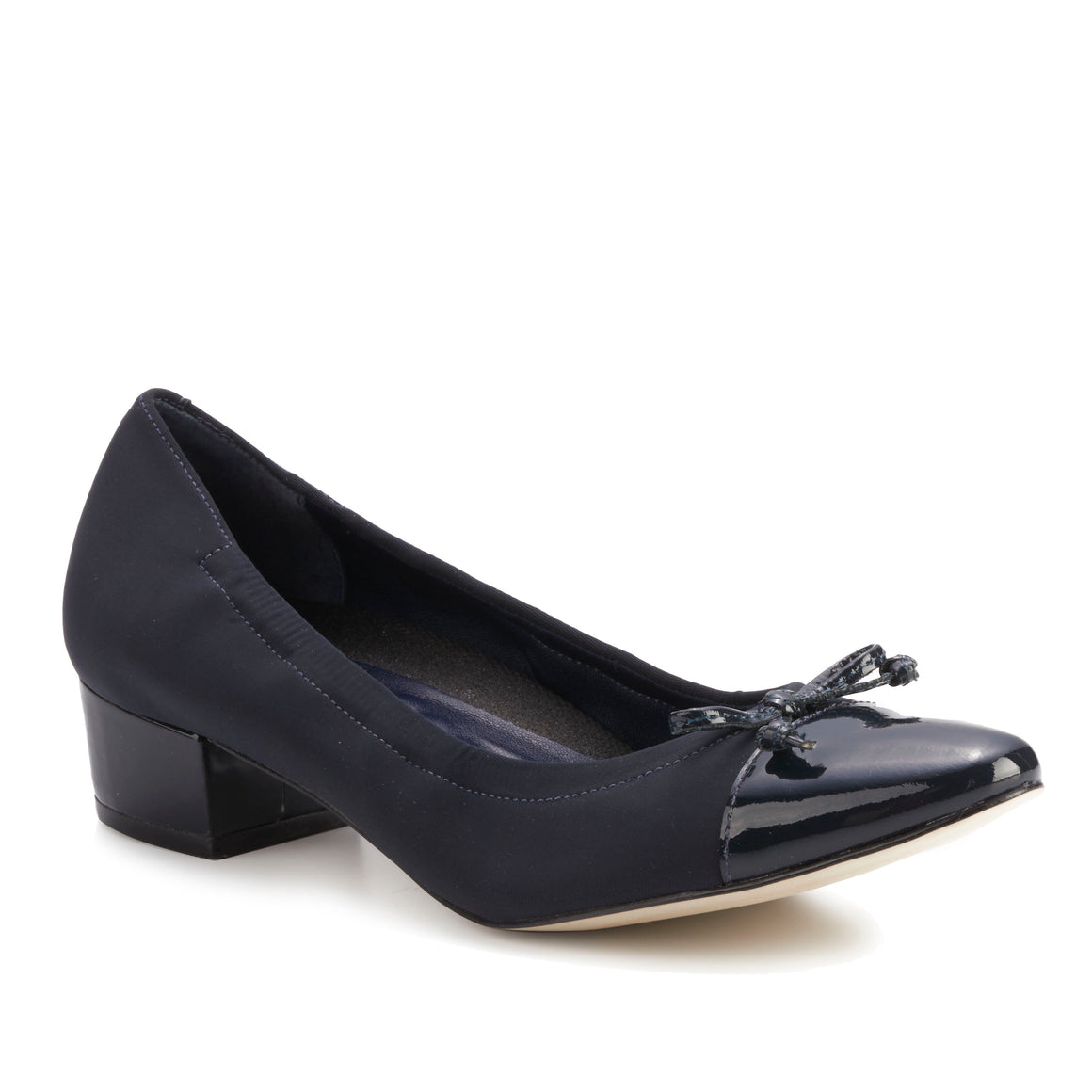 Hollis Pump: Navy Micro Fabric with Patent Leather