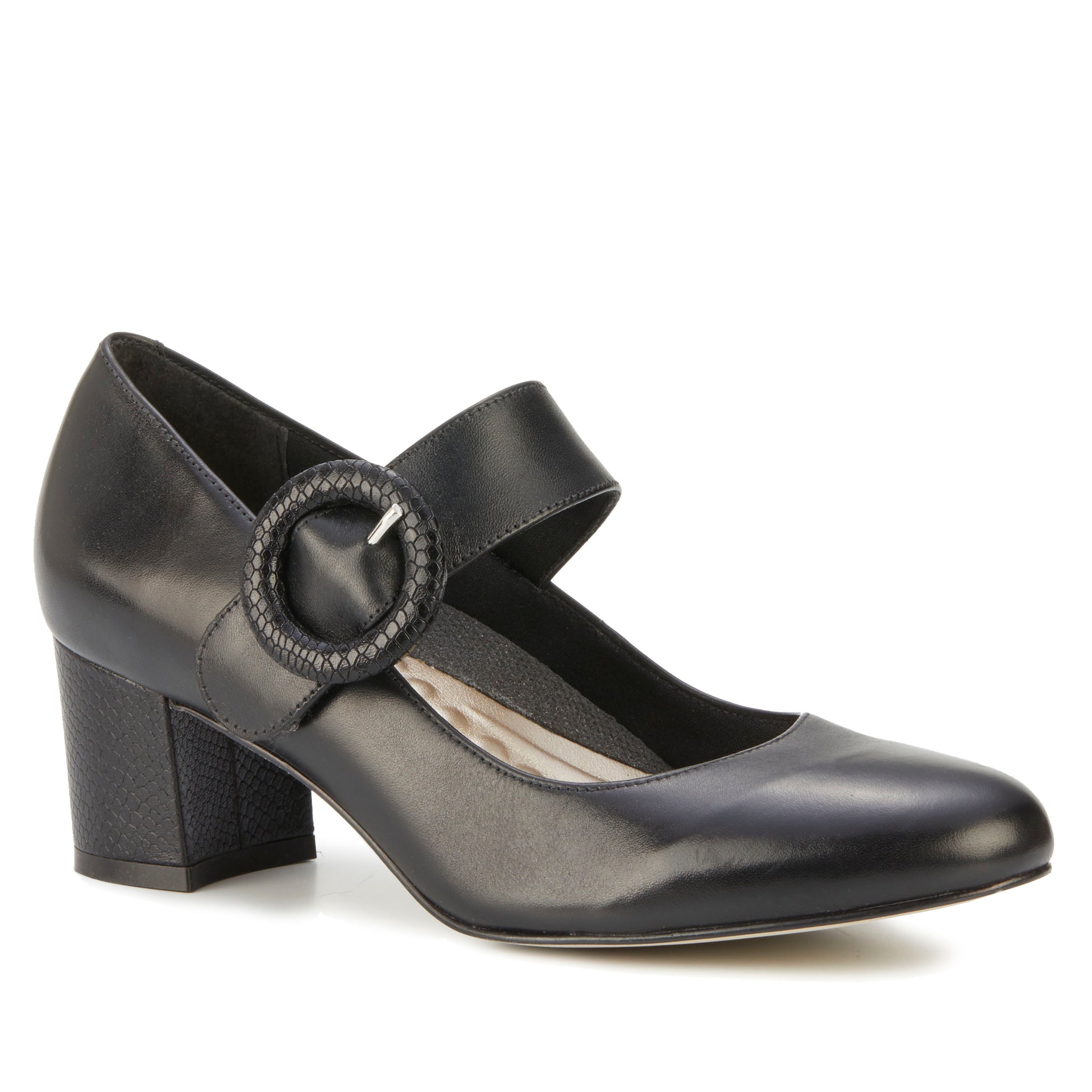 Jackie Pump: Black Leather with Snakeskin Print - ONLY 2 PAIRS LEFT!