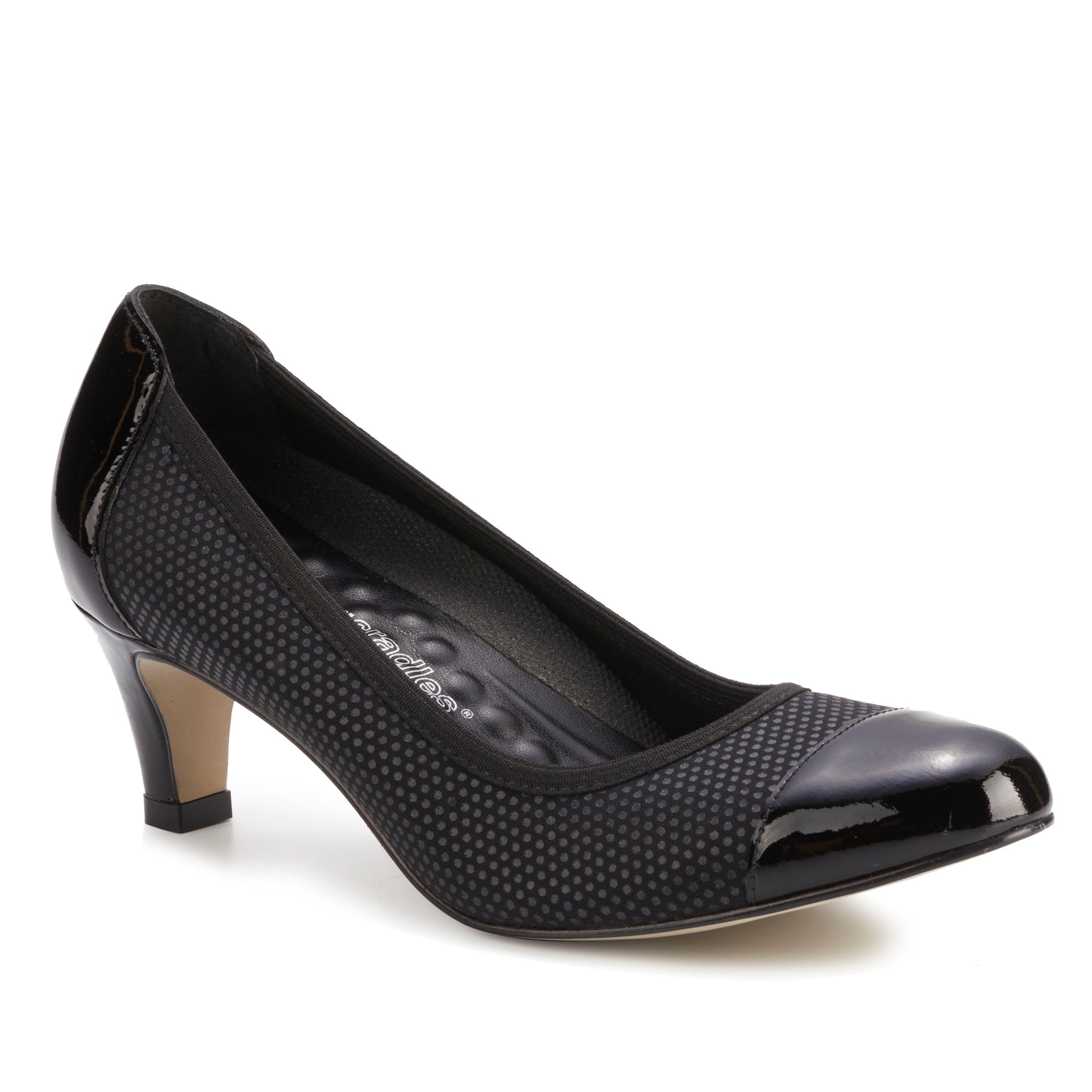 Joanna Pump: Black Print Fabric with Patent Leather LIMITED STOCK
