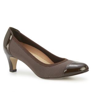 Joanna Pump: Brown Print Fabric with Patent Leather LIMITED STOCK