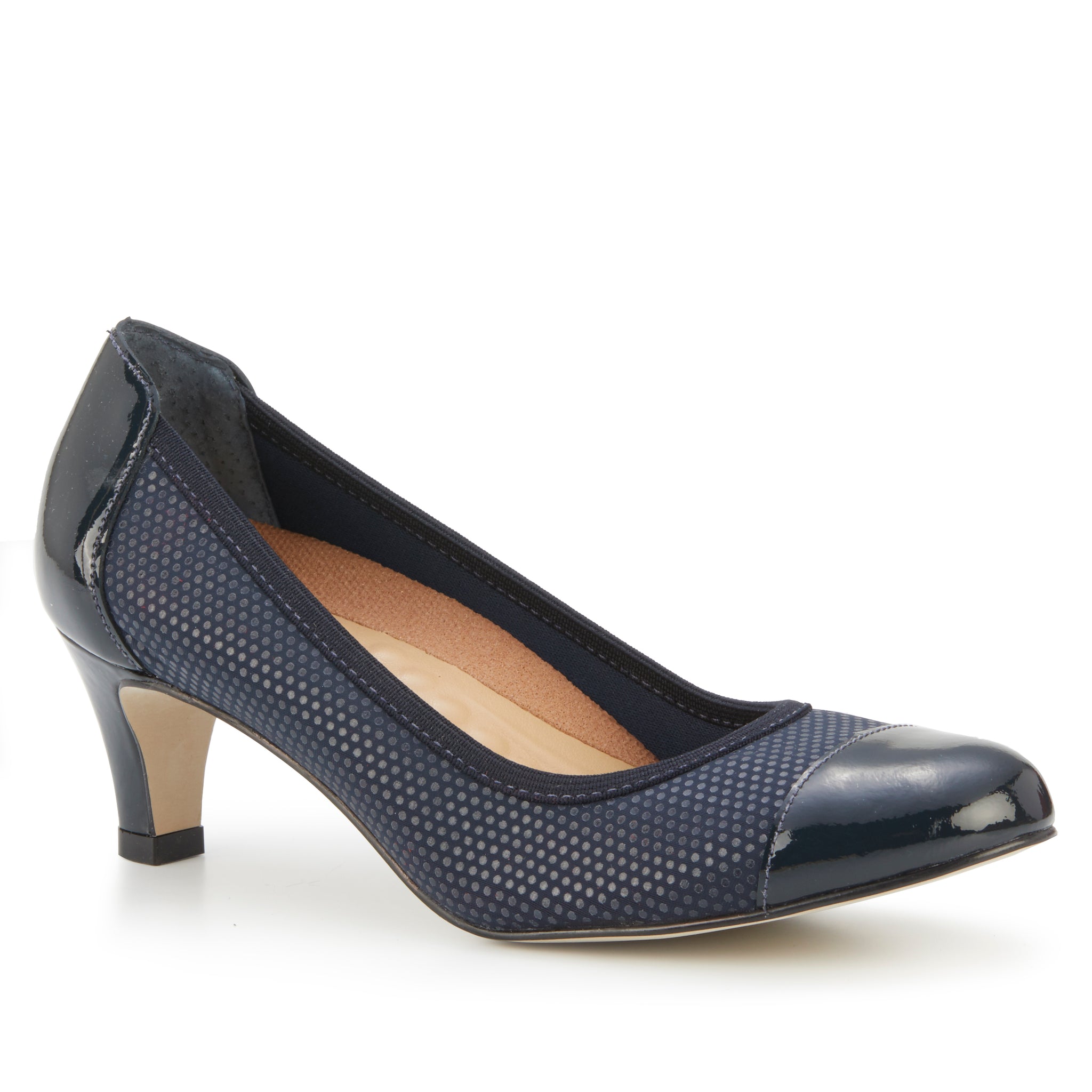 Joanna Pump: Navy Print Fabric and Patent Leather LIMITED STOCK