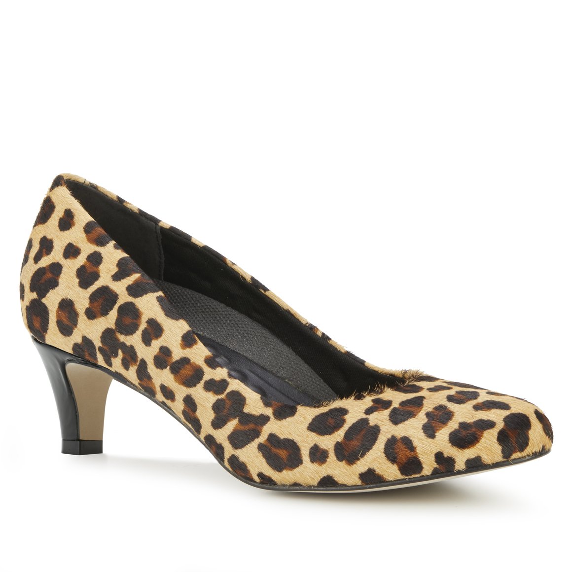 Joy Pump: Baby Leopard Calf Hair/Black Patent Leather