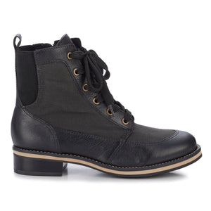Knox Black Leather & Canvas Lace Up Boot 