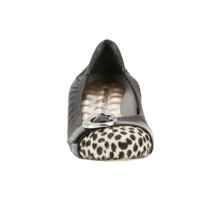 Nadia Flat: Black Leather/Ivory Cheetah/Black Patent LIMITED STOCK