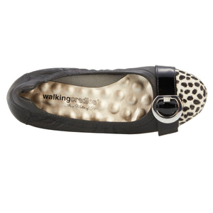 Nadia Flat: Black Leather/Ivory Cheetah/Black Patent LIMITED STOCK