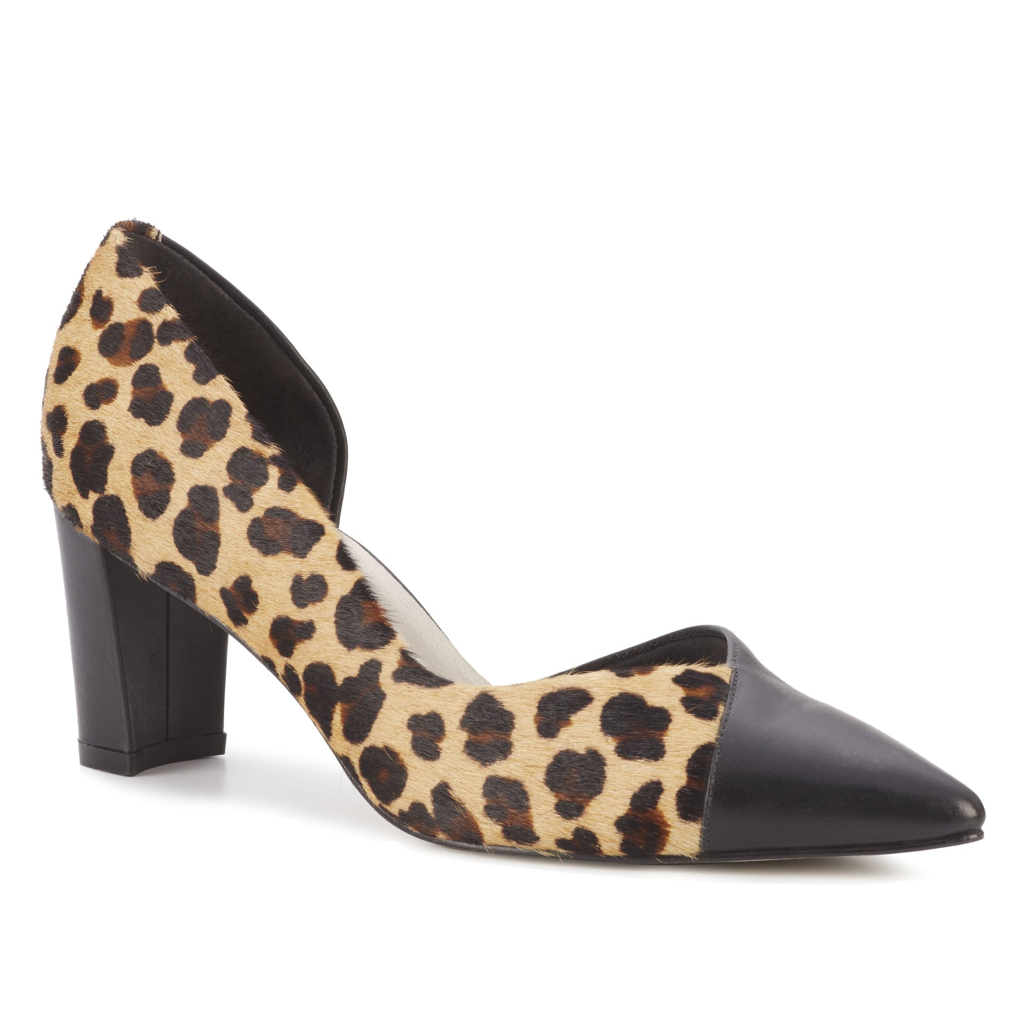 Women's Comfort Pump- Sloan in Leopard Calf Hair/ Black Cashmere 