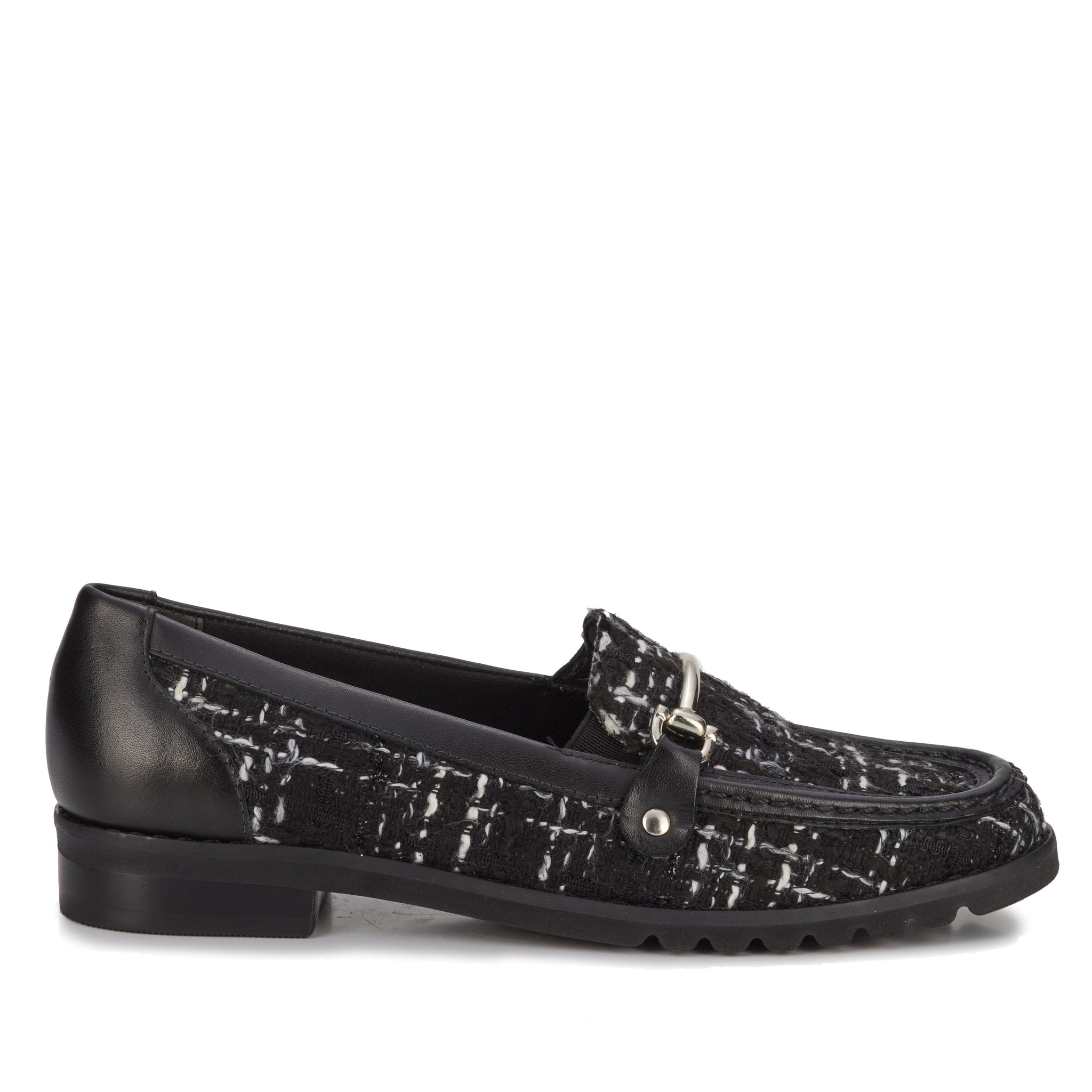 Wren-2 Loafer: Black Tweed Fabric/ Black Leather