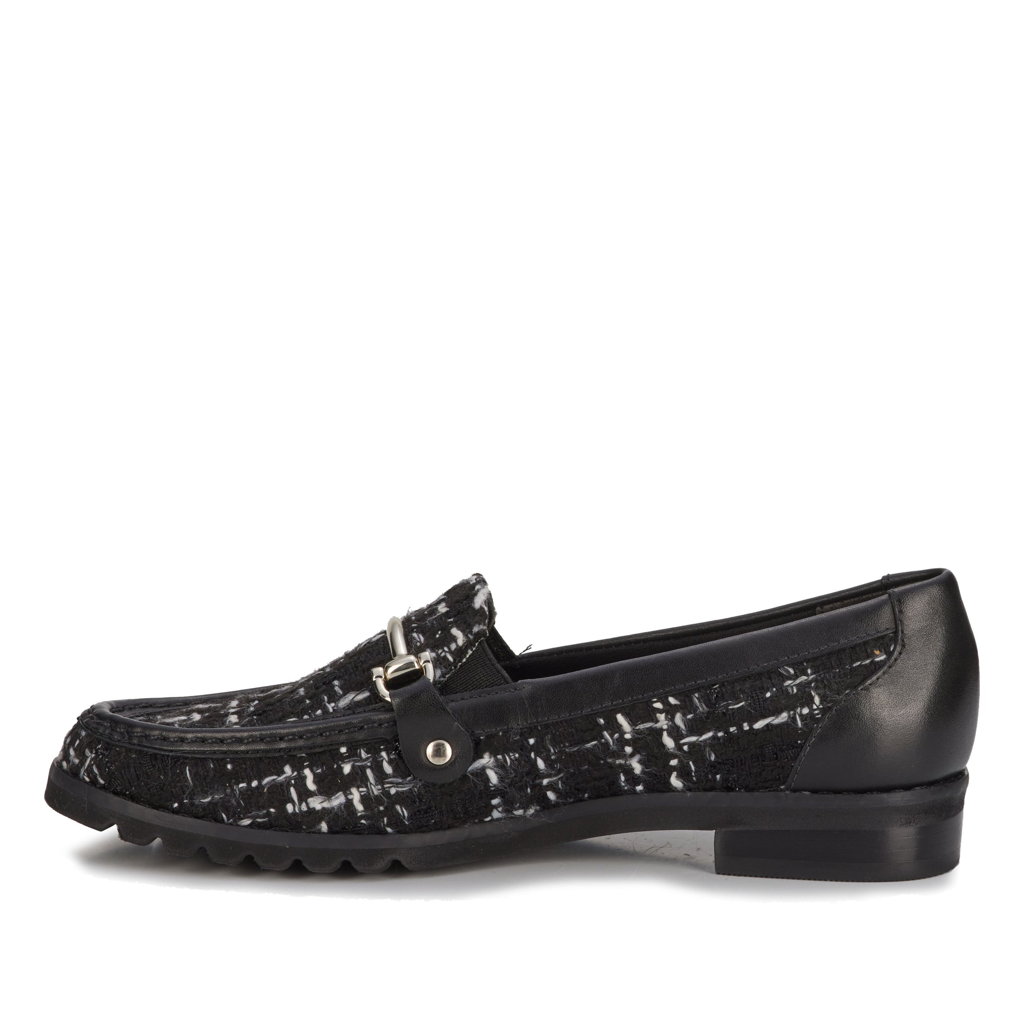 Wren-2 Loafer: Black Tweed Fabric/ Black Leather