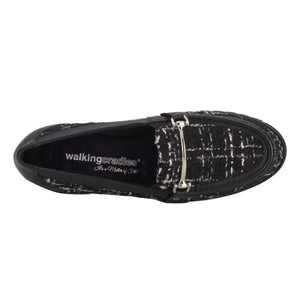 Wren-2 Loafer: Black Tweed Fabric/ Black Leather